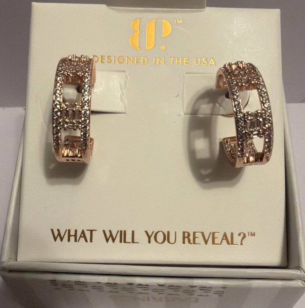 Bomb Party April 2026 Earrings “The Isadora Hoops” Diamond CZ RoseGold plating